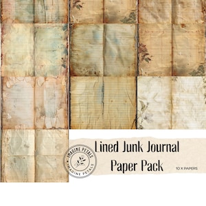10 Vintage Blank Lined Junk Journal Paper, Vintage Weathered Urban Aesthetic Scrapbooking