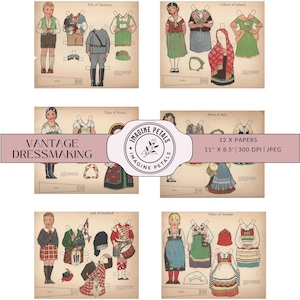 10 vintage paper dolls Junk Journal kit, Digital Printable Paper Dolls digi kit download, paperdoll scrapbooking Paper, cut out dolls Sheets