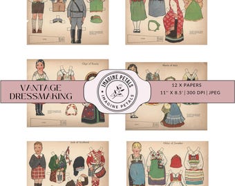 10 vintage paper dolls Junk Journal kit, Digital Printable Paper Dolls digi kit download, paperdoll scrapbooking Paper, cut out dolls Sheets