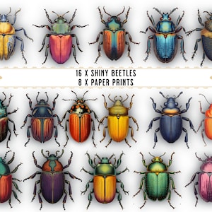 16 PNG x Jewel beetle bugs techniques mixtes, 8 feuilles imprimables, CU, téléchargement numérique, journaux indésirables, usage commercial, papier de scrapbooking