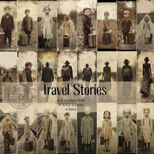 41 Travel Stories – Travel Portraits junk journaling, Children Vintage photos Ephemera Pack, Scrapbook Printable Junk Journal Collage Sheets