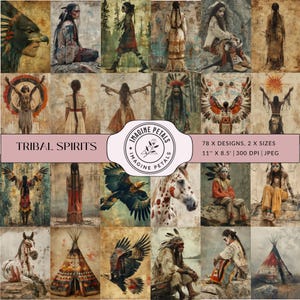 Tribal Spirits: 78 indigenous people Junk Journal Kit, Digital scrapbooking Printable Paper, native indians art, Digital Collage Sheets, CU