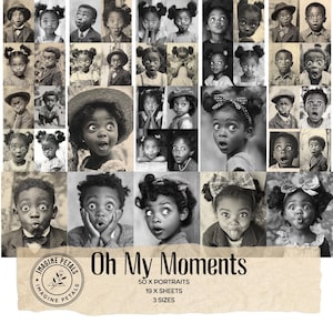 50 portraits vintage de photos d'enfants afro-américains Oh My Moments, mignons enfants noirs pour scrapbooking dans le journal indésirable, vieilles photographies sépia