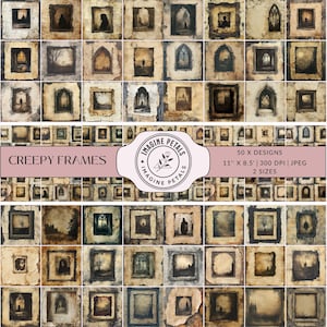 50 gruselige gerahmte Bilderrahmen Papiere Hintergründe, shabby chic Junk Journal Seiten, CU, bedruckbare Blätter kommerzielle Nutzung, Jpeg, Scrapbooking