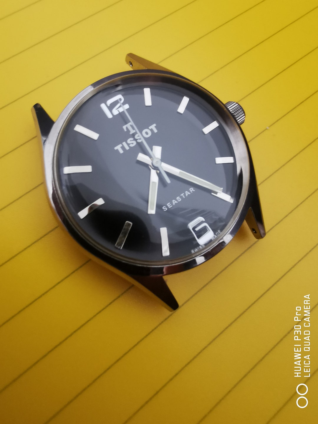 Tissot Seastar Manual Wind Watch Two Tone Colr BLACK Dial/Slvr Plated