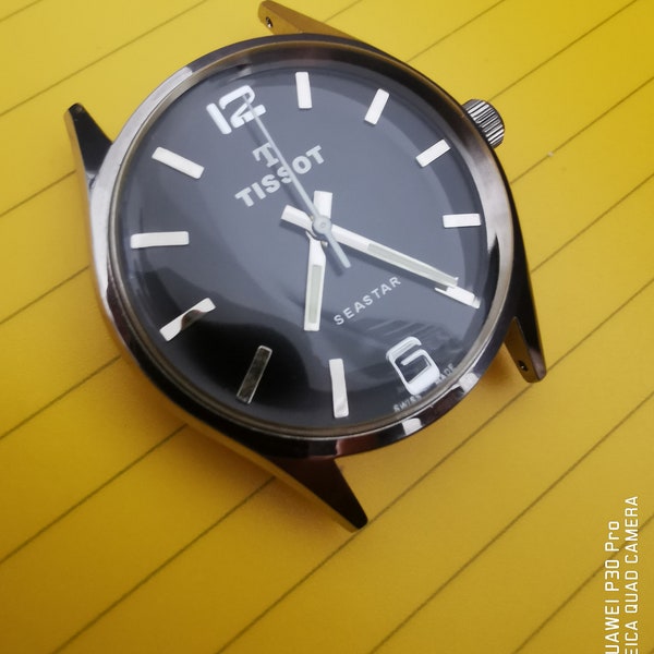 Tissot Seastar Manual Wind Watch Two Tone Colr BLACK Dial/Slvr Plated Swiss Made