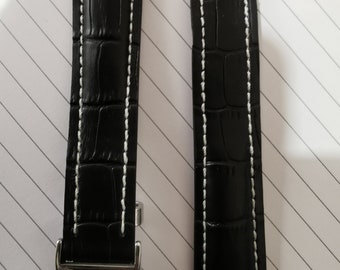 Breitling New Black leather Deployment Gents Watch Strap,Steel Buckle For Breitling Watch New fast shipping