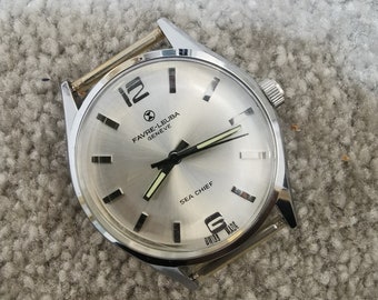 Vintage FAVRE LEUBA Geneve Sea Chief Manual Windinig Reloj de dos tonos Color esfera blanca y plateado -Hermoso hecho en Suiza