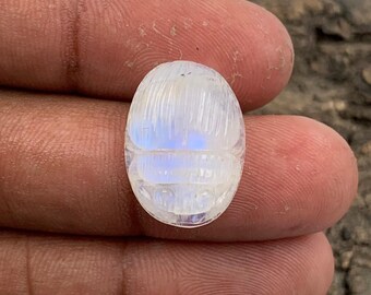 Handmade Rainbow Moonstone Scarab Carving: Jewelry Making Gemstone (19x14x8mm)