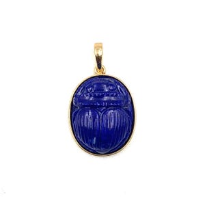18K Gold Special Gift Natural Lapis Scarab Beetle Pendant, Energy Crystal Pendant, Scarab, Carved Scarab, Hand Carved Scarab Pendant.
