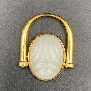 Gold Plated Sterling Silver Scarab Ring: White Moonstone, Minimalist Style