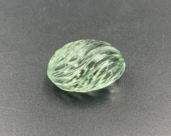 Carved Green Amethyst Gemstone: Oval Jewelry Stone (23.6cts, 21x15x11mm)