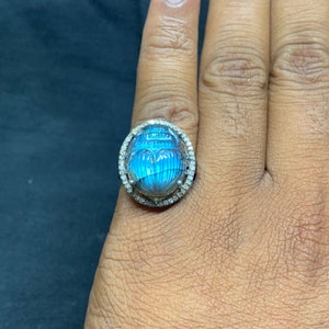Handmade Sterling Silver Labradorite Scarab Ring - US 7