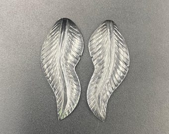 Handmade Crystal Quartz Leaf Gemstone Pair: Carved Jewelry Making (40x16x5mm)