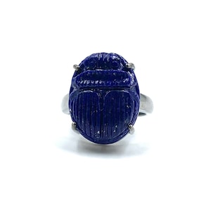 925 Sterling Silver Ring, Lapis Lazuli Scarab Ring, Silver Ring, Scarab Silver Ring, Handmade Ring, Gift, Carved Scarab Ring, Lapis Ring