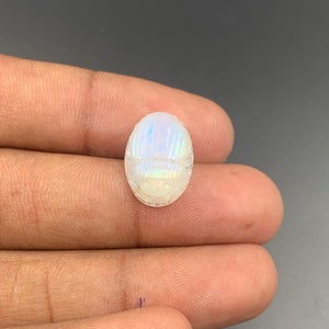 Handmade Rainbow Moonstone Scarab Carving: Jewelry Making Gemstone (16x11x6mm)