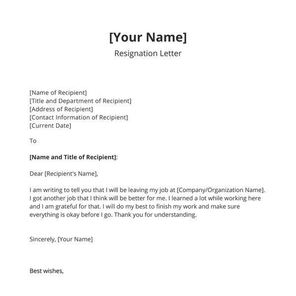 Simple Resignation Letter Template