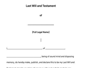 Last Will and Testament Template, Last Will and Testament, Last Will and Testament Form, Last Will And Basic Testament Printable, Last Will