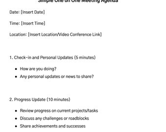 Plantilla de agenda de reunión 1:1, plantilla de reunión simple, agenda de reunión uno a uno, palabra de agenda de reunión, agenda de reunión, agenda, plantilla de Word,