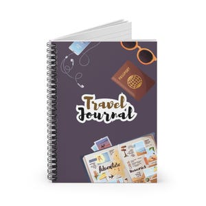 Travel Journal Spiral Notebook | Travel-themed Ruled Notebook, Passport & Maps Cover