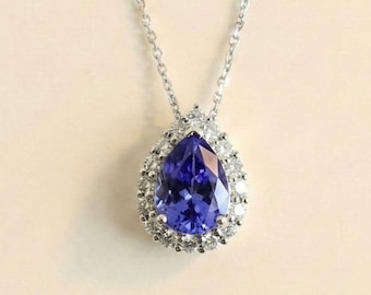 Natural Tanzanite and Moissanite Pendant in 10K Solid Gold, Tanzanite Pendant, Diamond Pendant, Gift for Her, December Birthstone, Gift