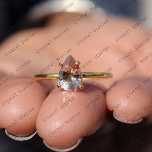 Pear Cut Morganite Wedding Ring Solid 14K Rose Gold Morganite Engagement Ring Peach Gemstone Handmade Jewelry Gift For Her Christmas Gift