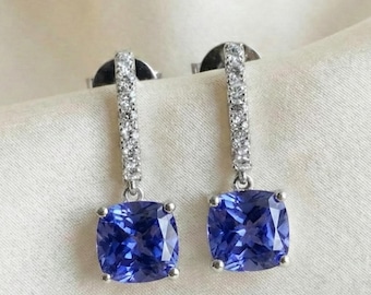 AAAA Tanzanite Stud Earring in Sterling Silver, Tanzanite Earring, Tanzanite Solitaire Stud, Gemstone Stud for Her, December Birthstone