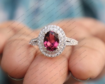 Pink Tourmaline Vintage Engagement Ring/Tourmaline Ring With Diamond Halo/14k Solid Yellow Gold/Natural Oval Tourmaline/October Birthstone