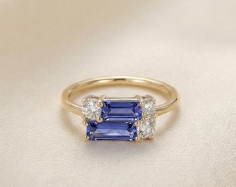 Baguette Tanzanite Wedding Ring/ 1.17 CT Tanzanite Wedding Ring/ Minimalist Moissanite Wedding Ring for Women, Gemstone Ring, Gift for her