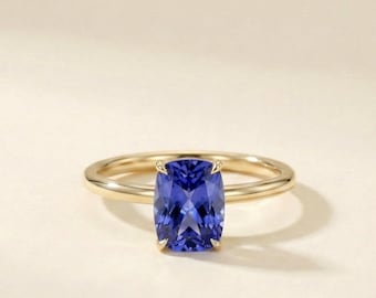 AAAA Cushion Cut Tanzanite Ring in 14K Solid Yellow Gold – December Birthstone Engagement & Anniversary Jewelry for Her