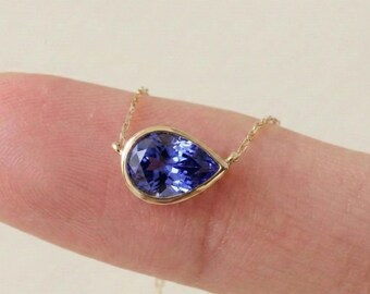 Natural Tanzanite and Moissanite Pendant in 10K Solid Gold, Tanzanite Pendant, Diamond Pendant, Gift for Her, December Birthstone, Gift