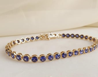 AAAA Tanzanite Tennis Bracelet in 925 Sterling Silver, Tanzanite Jewelry, Elegant Tanzanite Bracelet Gift for Her, Christmas Gift
