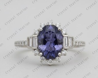 Natural Tanzanite engagement ring with diamonds, Oval cut Tanzanite promise ring, December birthstone ring, Anniversary Gift
