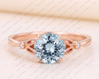 Natural Aquamarine Engagement Ring, 14k Solid Gold Aquamarine Ring, Round cut Aquamarine Ring, March Birthstone, Aquamarine Jewellery