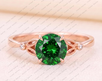 Natural Tsavorite ring round cut Tsavorite engagement ring 14k solid gold cluster ring 4 prong dainty unique wedding ring women