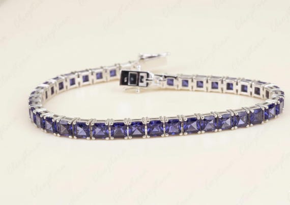 AAAA Natural Tanzanite Tennis Bracelet, Princess cut Tanzanite Bracelet for Women, December Birthstone, Tanzanite Wedding Gold Bracelet