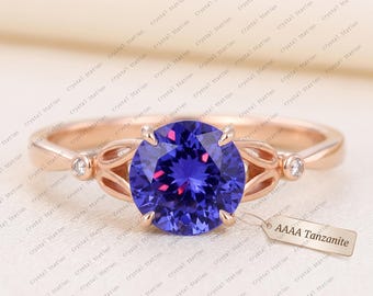 AAAA Tanzanite Solitaire Ring in 14K Solid Yellow Gold, Round cut Tanzanite Ring, Tanzanite Ring, Tanzanite Jewelry, Gemstone ring for Women