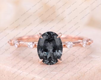 Oval cut Grey Spinel Engagement Ring, Grey Spinel 14k Solid Gold Ring Grey Spinel Solitaire Ring Promise Ring Wedding Ring, Christmas Gift