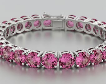 Natural Pink Tourmaline Tennis Bracelet in 14K White Gold, Pink Tourmaline Bracelet, Gemstone Bracelet for Women, October Birthstone
