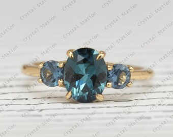 1.25 Cts Oval Teal Sapphire Engagement Ring, Teal sapphire ring, Sapphire Trilogy ring, Australian sapphire, September Birthstone