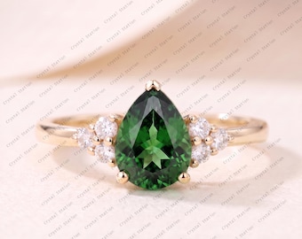 Natural Green Tourmaline Ring, Pear Tourmaline Prong Ring, Tourmaline Solitaire Ring, Vintage Wedding Ring, Gift For Her, Proposal Ring
