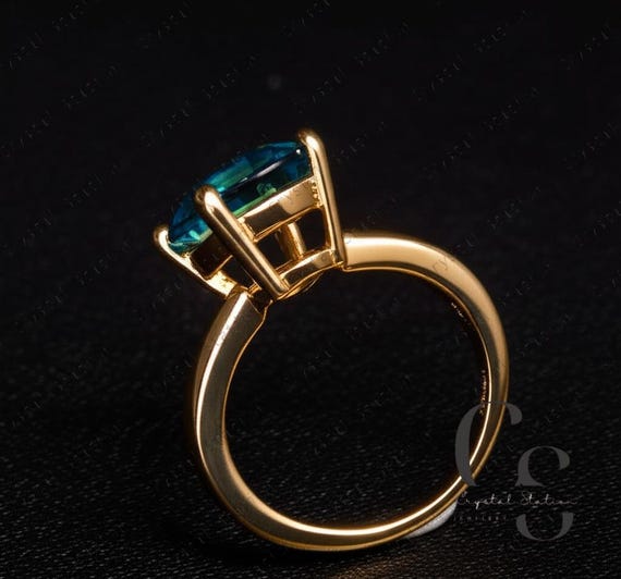 ティールサファイアエンゲージリング、オーバルカットブルーグリーン ティールサファイアエンゲージリング、オーバルカットブルーグリーン