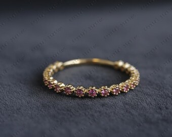 Pink Tourmaline Ring 14k Solid Gold Pink Tourmaline Wedding Band Stackable Ring Matching Band Gemstone Ring Viking Ring for Women Jewelry