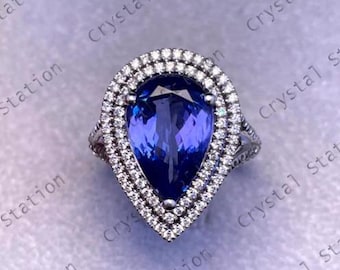 AAAA Pear Cut Tanzanite Diamond Ring in 14K Solid White Gold, Tanzanite Engagement & Anniversary Jewelry for Her, December Birthstone