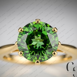Natural Tsavorite ring round cut Tsavorite engagement ring 14k solid gold solitaire ring 6 prong dainty unique wedding ring women