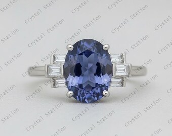 AAAA Tanzanite Diamond Engagement Ring - 3.00 Carat Oval Cut Tanzanite, Art Deco White Gold Wedding Ring, Stunning Anniversary Ring