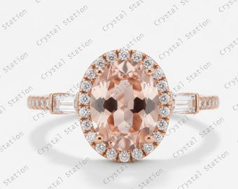 Morganite Halo engagement ring, 3.00 carats 10x8mm oval cut morganite promise ring, Morganite engagement ring,rose/white gold plated silver