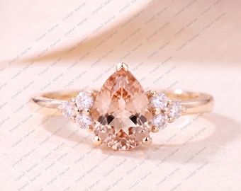 Pear Morganite Engagement Ring, Natural Morganite Ring, Morganite Solitaire Ring, Unique 14K Rose Gold Bridal Ring, Promise Ring