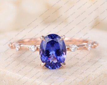 AAAA Tanzanite Engagement Ring, Tanzanite Ring, Tanzanite Wedding Ring, Tanzanite Jewelry, Gift for Her, 10k Solid Gold Ring