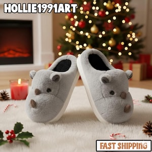 Women&#39;s Plush Rhinoceros Slippers, Cozy Fur Home Footwear, Warm Plush Indoor Slides, Soft Non Slip Cozy Home Shoes Autumn Winter Comfort